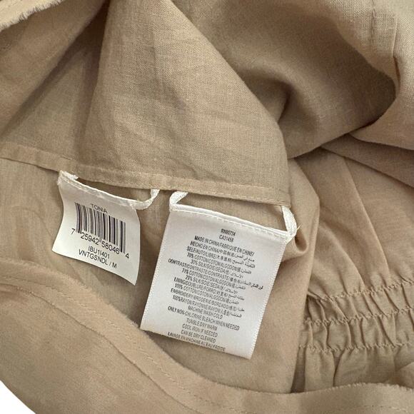 BCBG MaxAzria Tan Floral Appliqué Laser Cut Silk Blend Short Sleeve Top M - Picture 6 of 8